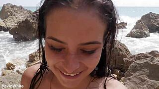 Beach Fun with Stepsister Turns Heads from Bathers Watching Us