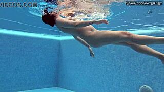 Shy cute Czech teen Lady Dee swims underwater in pool