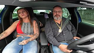 uh, marcelle pimenta that hot milf caught a ride and let loose everything, kissing wet pussy in car