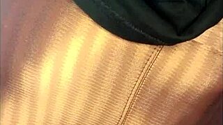 Young girl masturbates tearing leggings from arousal after gym with miniskirt