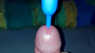 simple handjob session with plug leads to explosive cumshot