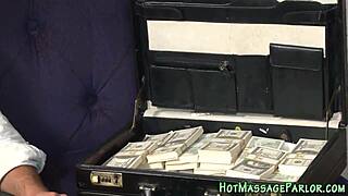 spunky mouthed masseuse contrasts lingerie handjob with cum in mouth from monster cock in high definition massage. tattoo babe sucks in group blowjob.