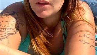 This bold exhibitionist lets a guy touch her ass in a flirty public flashing moment that turns heads.