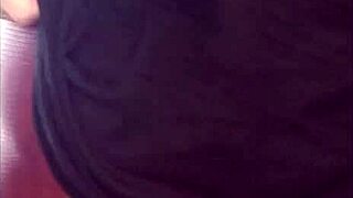 Young girl masturbates tearing leggings from arousal after gym with miniskirt