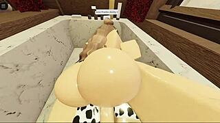 yo, check this brunette with a fat ass sucking and fucking wildly in the bathtub