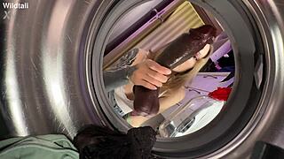 washing big tits and asshole before riding dildo in anal fisting solo with gaping