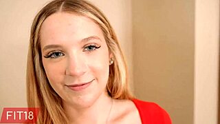 creampie short blue eye blonde teen Becky Summer in leotard at Fit18 casting!