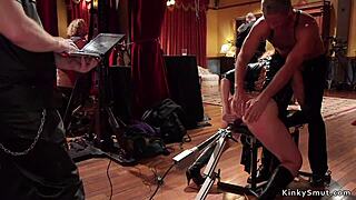 Why do hot babes get anal banged in rough bdsm orgy with bondage and choking?