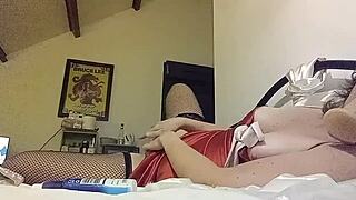 Clothed French Slut in Red Satin and White Panties Takes Doggystyle Pov Fuck! She Gives Rimjob with Dirty Talk!