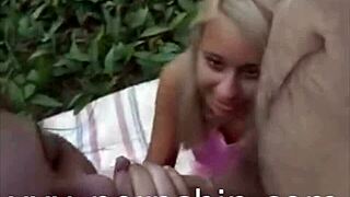 BLONDE TEACHES HOW TO SUCK A DICK in Russian teen blowjob group!