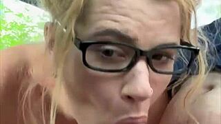 whoa, this streetwalker with glasses deepthroats that cock and swallows every cum drop in the car 😏🍆