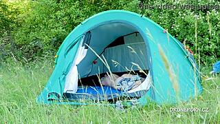 Nudist milf al b ta chilling in the tent at the beach 🏖️