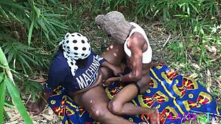 Nigerian BBW housewife, caught in bush by vigilante, takes BBC doggystyle outdoors.