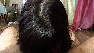 Nerdy babe in STOCKINGS SUCKS dick in POV style