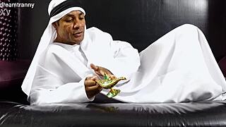 Trans Genie Daniela Marks Offers Her Ass to Hung Aladdin. Bareback Blowjob Leads to Interracial Anal Creampie.