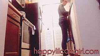 i feel ignored by this tall girl cleaning the kitchen in clothed domination on webcam