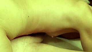 Flat-chested mature wife gives amateur handjob and blowjob in couple session