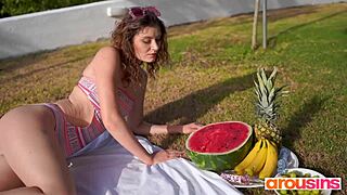 Ever wonder if pussy tastes like watermelon then does cock taste like banana? Candice Demellza explores 🍌🍉