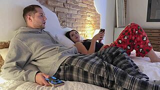 Mom cleans room while guy fucks petite step sis with big cock and accidentally creampies tight pussy