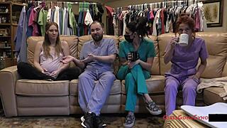 nova maverick stars in a backstage doctor who parody with nurse dress and gloves in hospital setting