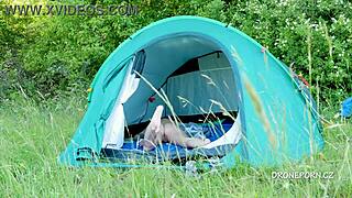 Nudist milf al b ta chilling in the tent at the beach 🏖️