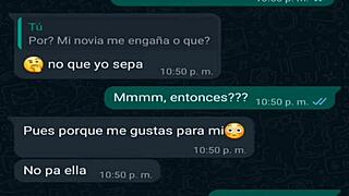 my latina friend in mini shorts gets excited during our whatsapp web chat as homemade amateurs