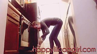 i feel ignored by this tall girl cleaning the kitchen in clothed domination on webcam