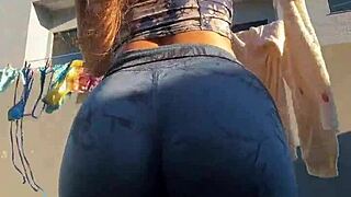 cousin shows off her big ass in tight leggings during casual teasing