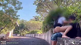 This student casually fucks his girlfriend right on show in the park