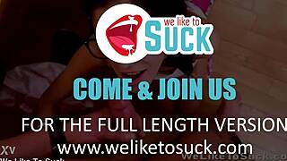 Cum splatters all over her glasses after intense pov blowjob!