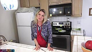 milking stepson in the kitchen before his date