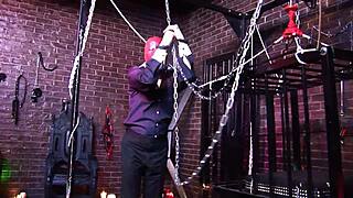 Kinky nurses Jamie and Denise fuck with cum swapping in BDSM dungeon