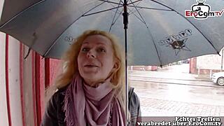 Normal German milf convinced on street for first time public sex casting interview