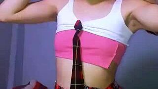 bonneyuwu masturbates with huge dildo as petite schoolgirl