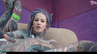 Heavy Tattoo Goth Punk Girl Anuskatzz Takes DAP Anal Swallow Gape Prolapse Split Tongue Blowjob