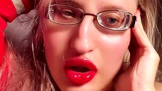 perfect lips shine with red gloss in lipstick fetish session for findom golddigger