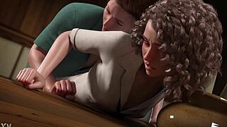 hot blonde curly-haired girl feels intense passion getting fucked hard in ass against table full of games