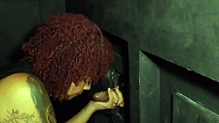 slut enjoys wild fun at the glory hole with group action