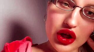 perfect lips shine with red gloss in lipstick fetish session for findom golddigger