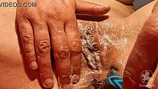 i shave my pussy in the bathroom, showing off big lips and clit all wet and pierced