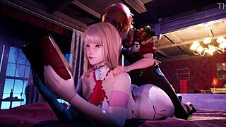 Beautiful woman delivers intense footjob leading to explosive orgasm and ejaculation in bdsm game