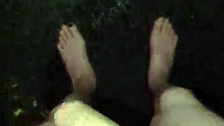 guy masturbates naked with big cock in the pouring rain outdoors