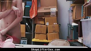 so this panty thief gets caught in the office by the lp officer and ends up in a rough hardcore sex punishment with blonde teen bent over in doggystyle.