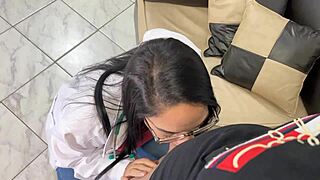 My hot stepmom doctor gave wrong pill and now helps with erection by milking me