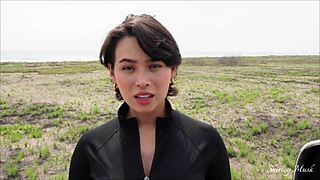 Provocative busty milf craves hard car fuck and gets massive pearl necklace cumshot