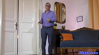 British Teen In Glasses Gets Facial Cumshot From Old Man