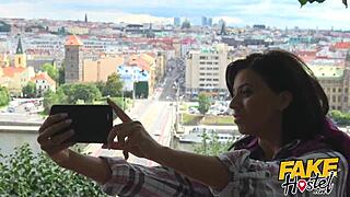 Brunette Backpacker Babe With Natural Tits Sucks Cock In Car Before Hostel Fuck