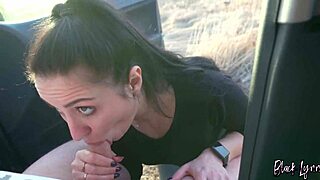 black lynn gives blowjob in car at sunset swallowing cum 😏