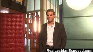 Blonde and brunette babes explore lingerie on sofa with toys in virtual reality