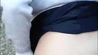 Hot slut gets creampie and spankings outdoors with shaved pussy filled up!